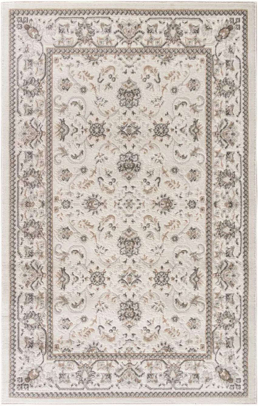 Cream Floral Distressed Area Rug Photo 1