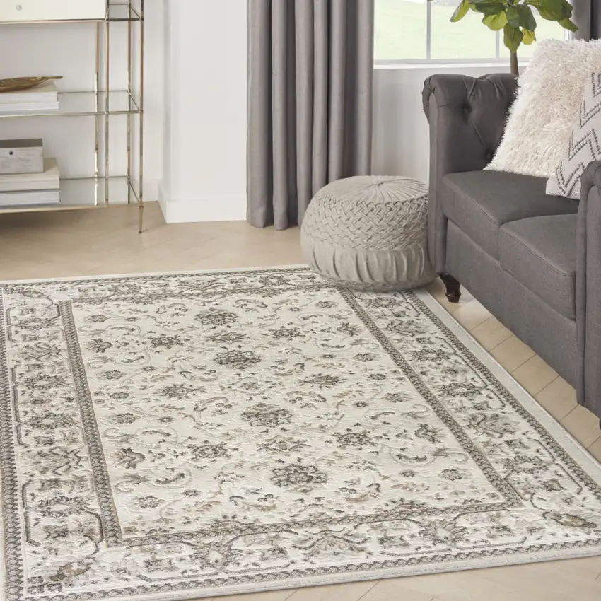 Cream Floral Distressed Area Rug Photo 3