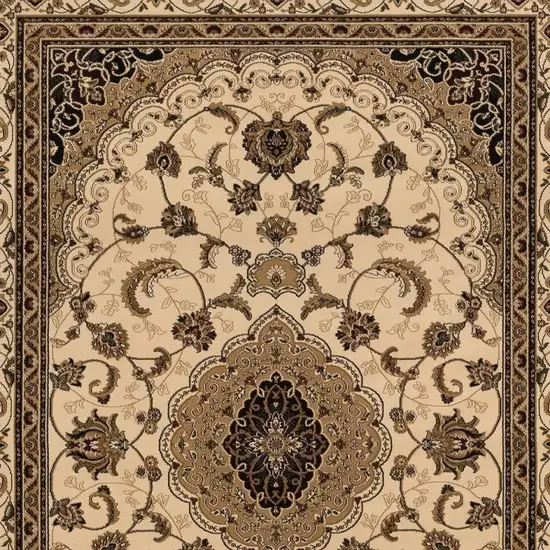 Beige and Black Floral Medallion Power Loom Area Rug Photo 5