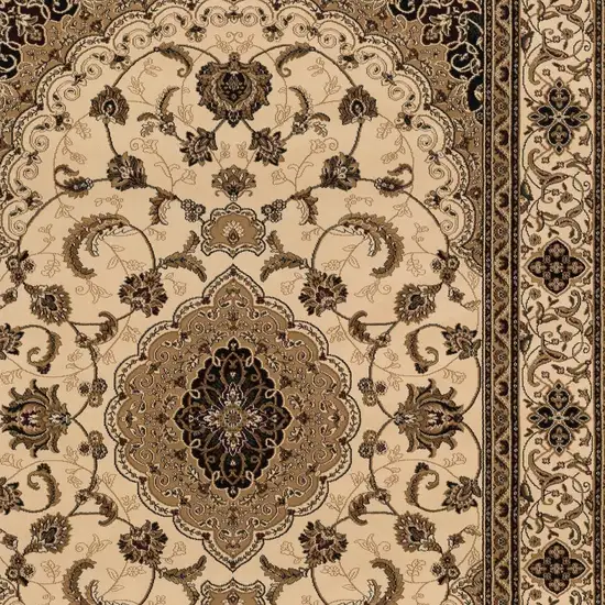 Beige and Black Floral Medallion Power Loom Area Rug Photo 4