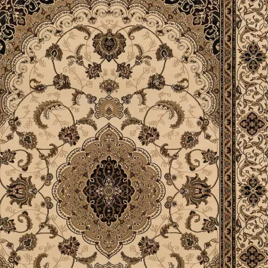 Beige and Black Floral Medallion Power Loom Area Rug Photo 3