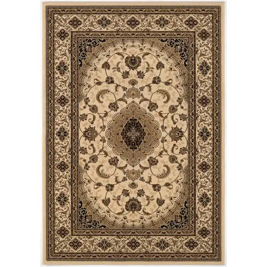 Beige and Black Floral Medallion Power Loom Area Rug Photo 4