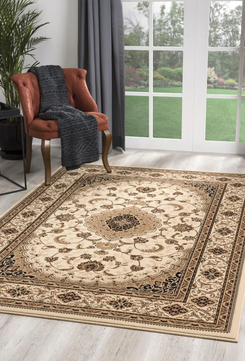 Cream Floral Medallion Area Rug Photo 6