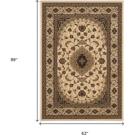 Beige and Black Floral Medallion Power Loom Area Rug Photo 3