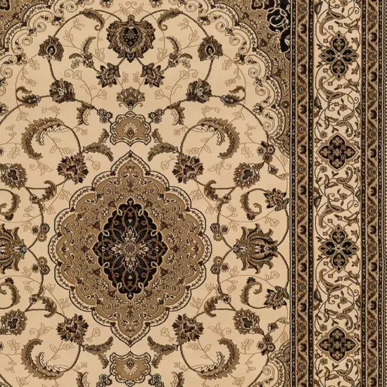 Beige and Black Floral Medallion Power Loom Area Rug Photo 4