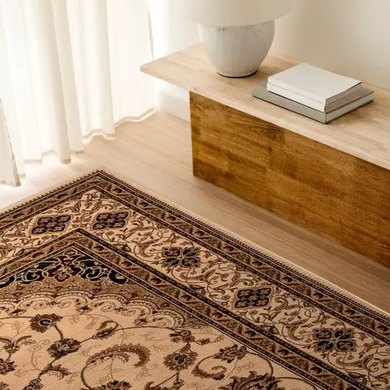 Beige and Black Floral Medallion Power Loom Area Rug Photo 7