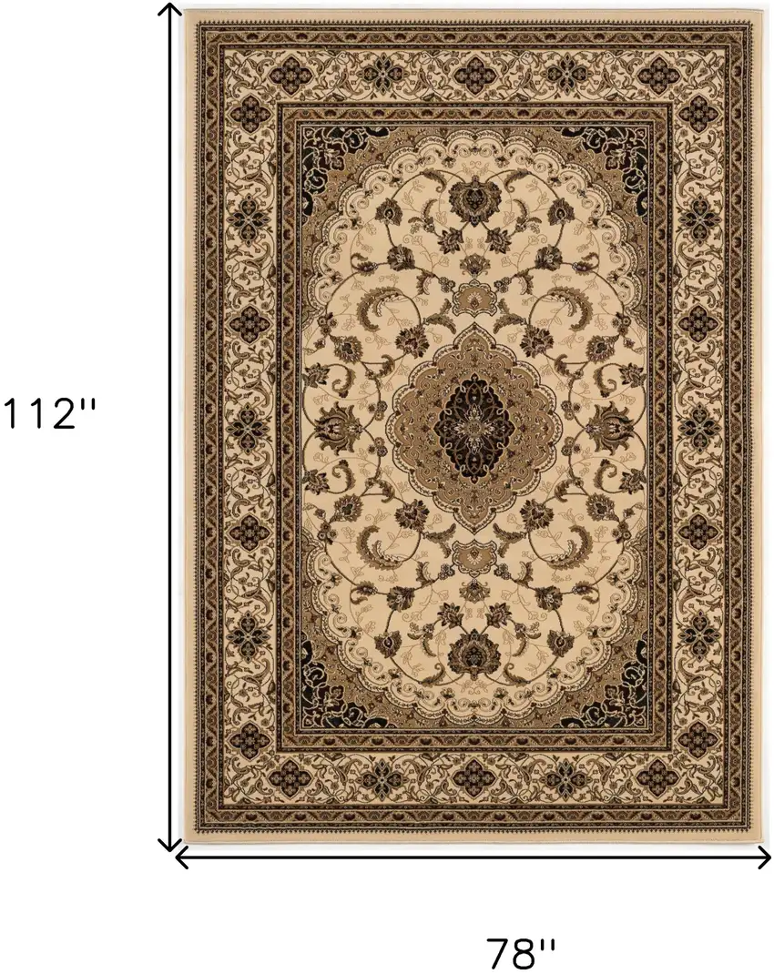 Beige and Black Floral Medallion Power Loom Area Rug Photo 3