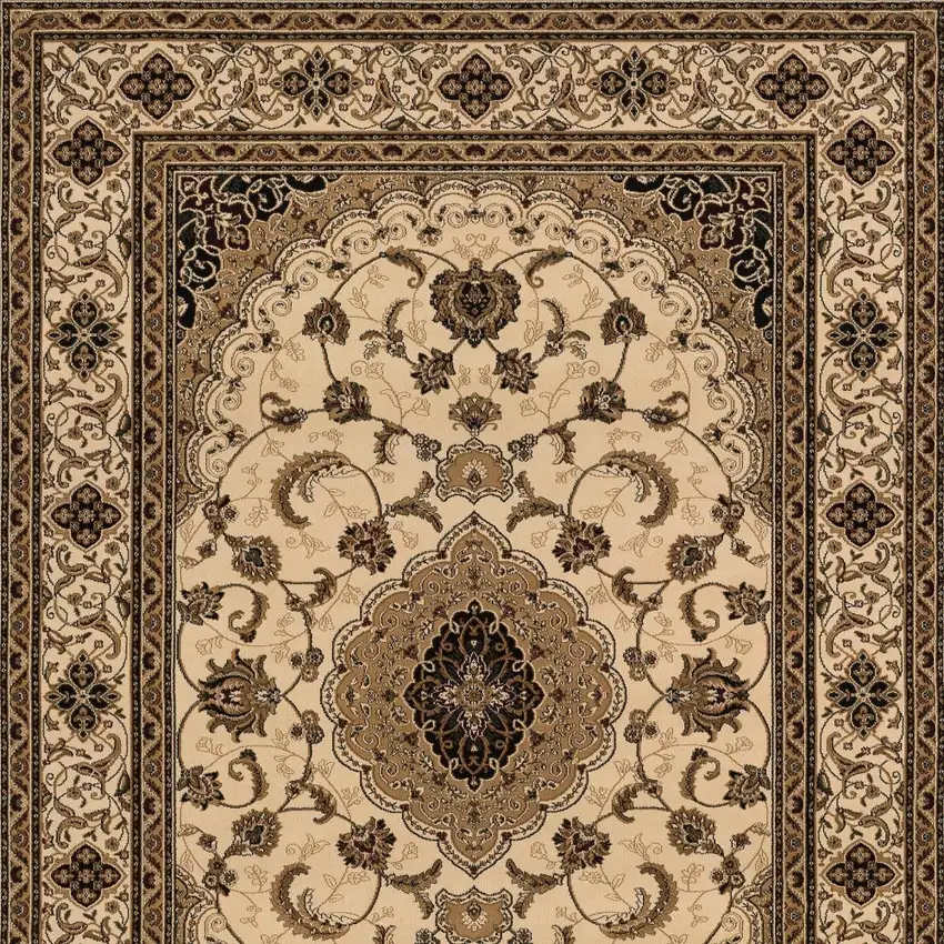 Beige and Black Floral Medallion Power Loom Area Rug Photo 5