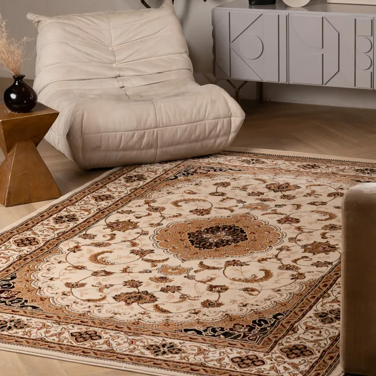 Cream Floral Medallion Area Rug Photo 3