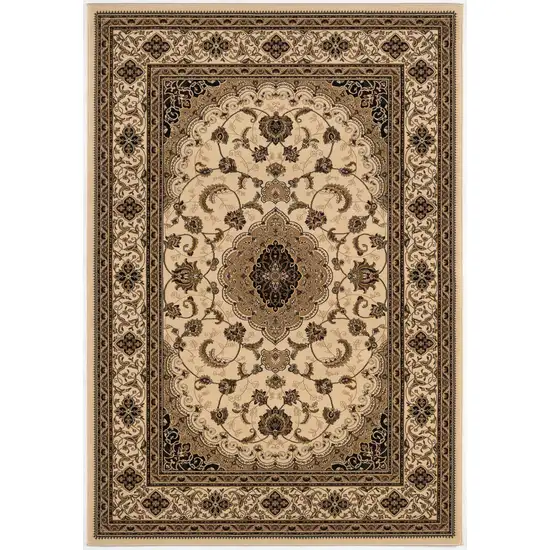 Beige and Black Floral Medallion Power Loom Area Rug Photo 2