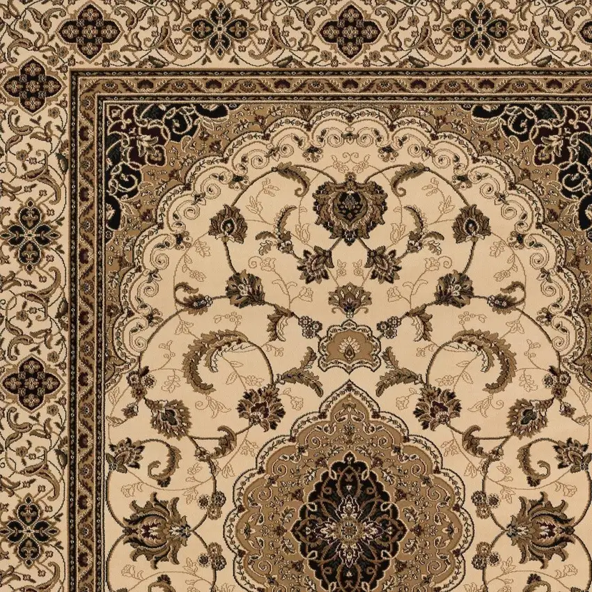 Beige and Black Floral Medallion Power Loom Area Rug Photo 3