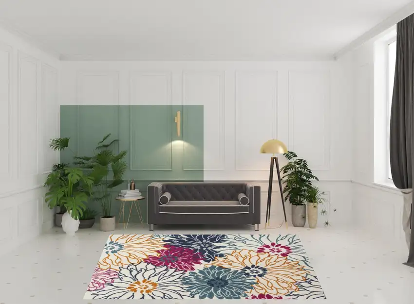 Cream Floral Power Loom Area Rug Photo 2