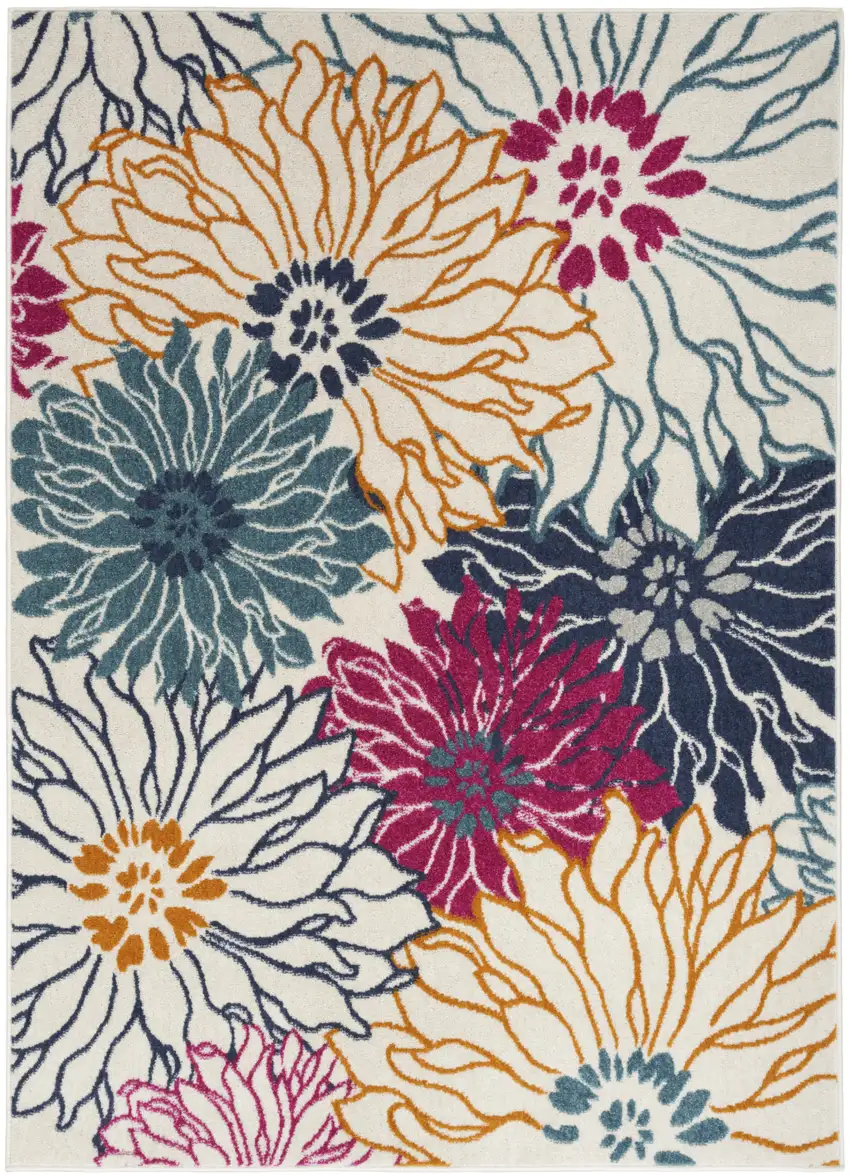 Cream Floral Power Loom Area Rug Photo 1
