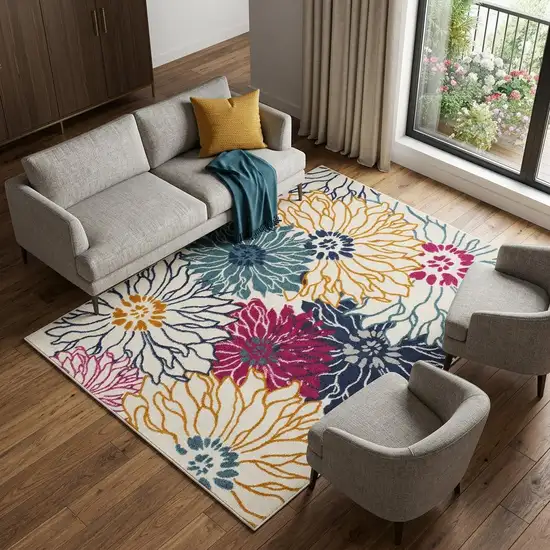 Cream Floral Power Loom Area Rug Photo 1