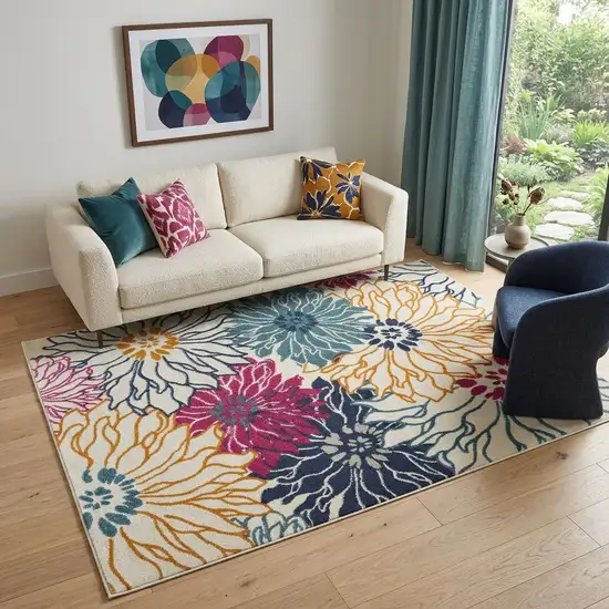 Cream Floral Power Loom Area Rug Photo 1