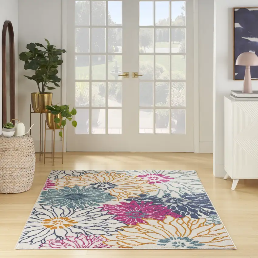 Cream Floral Power Loom Area Rug Photo 9