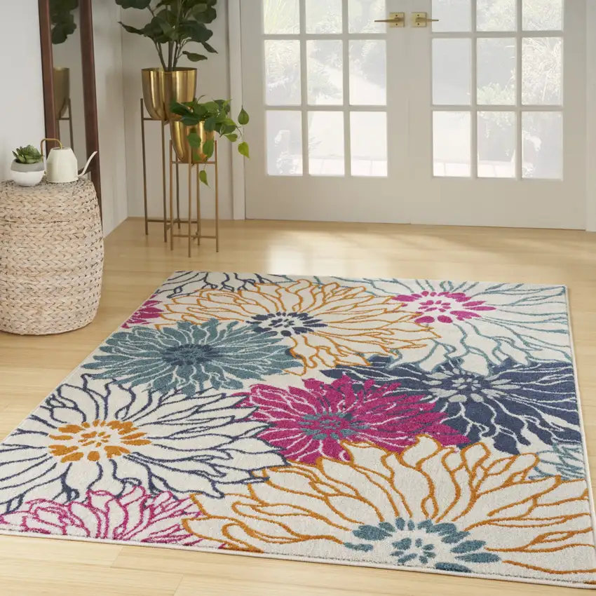 Cream Floral Power Loom Area Rug Photo 5
