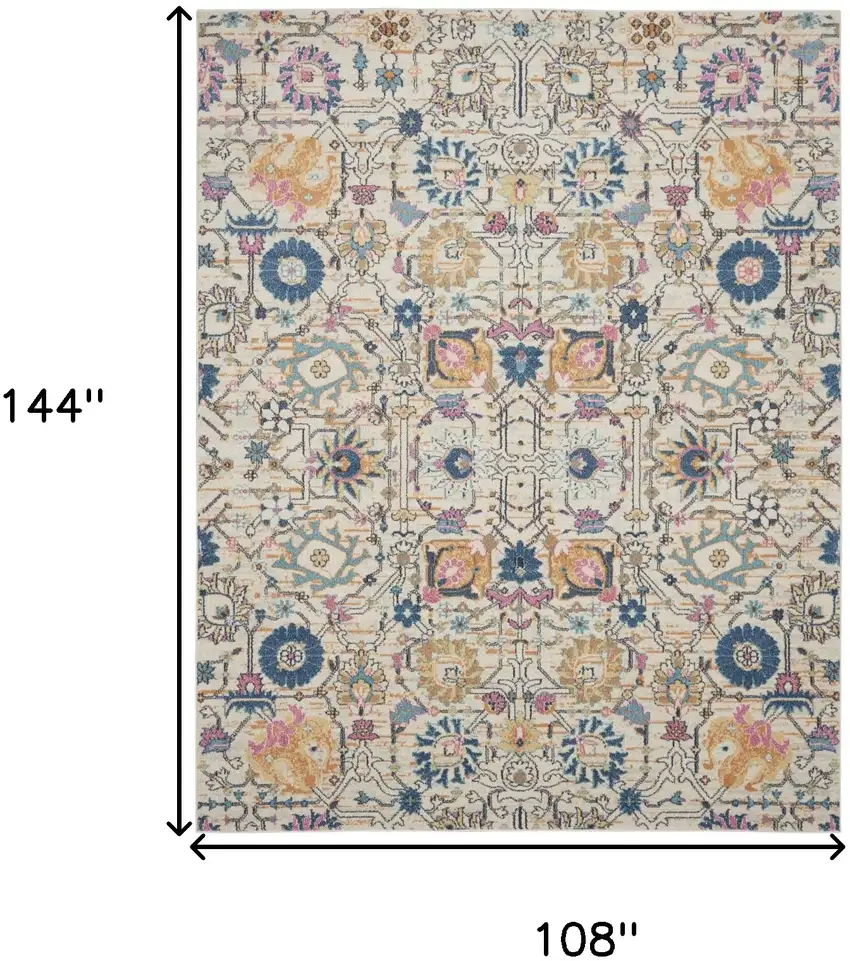 Cream Floral Power Loom Area Rug Photo 3