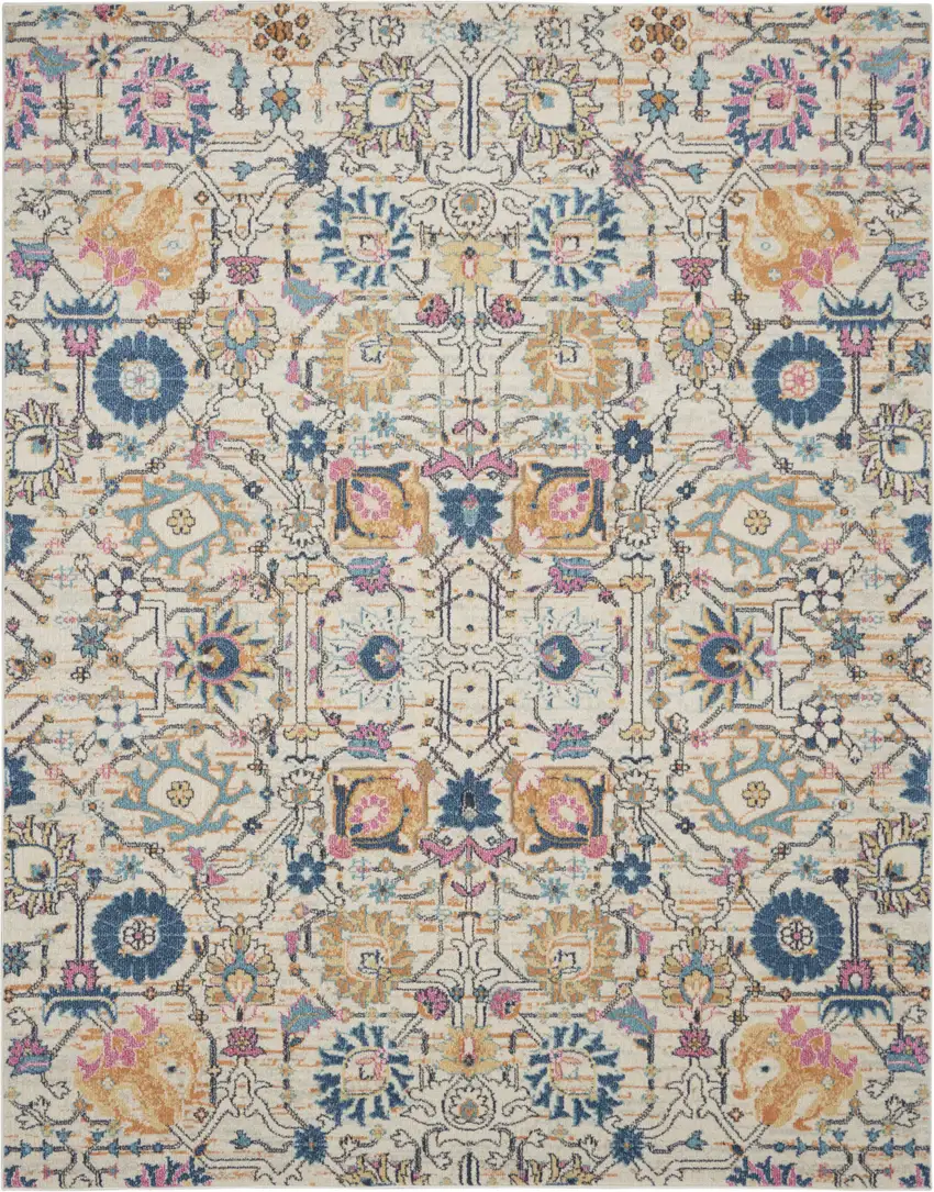 Cream Floral Power Loom Area Rug Photo 2