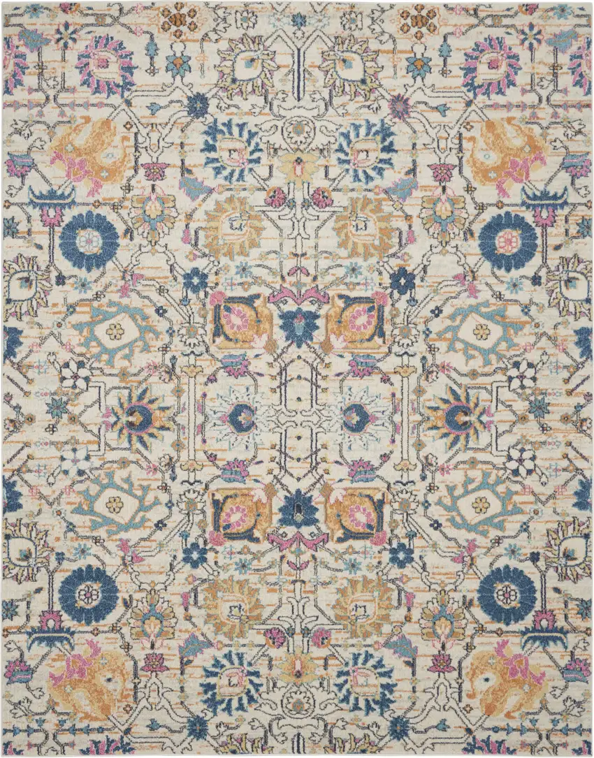 Cream Floral Power Loom Area Rug Photo 1
