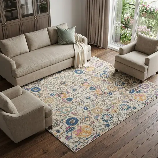 Cream Floral Power Loom Area Rug Photo 1