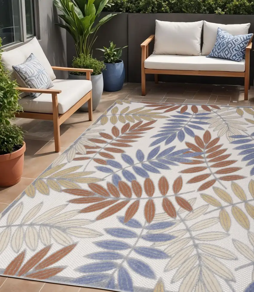 Mocha and Blue Indoor Outdoor Area Rug Photo 1