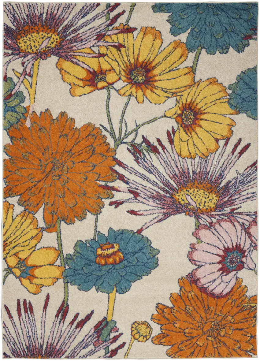 Cream Floral Power Loom Area Rug Photo 9