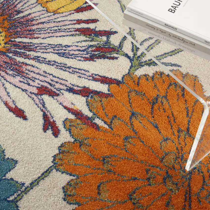 Cream Floral Power Loom Area Rug Photo 8