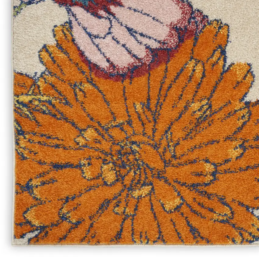 Cream Floral Power Loom Area Rug Photo 9