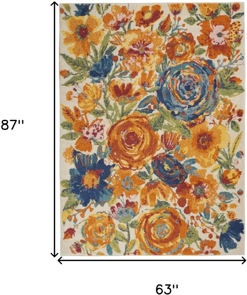 Cream Floral Power Loom Area Rug Photo 3