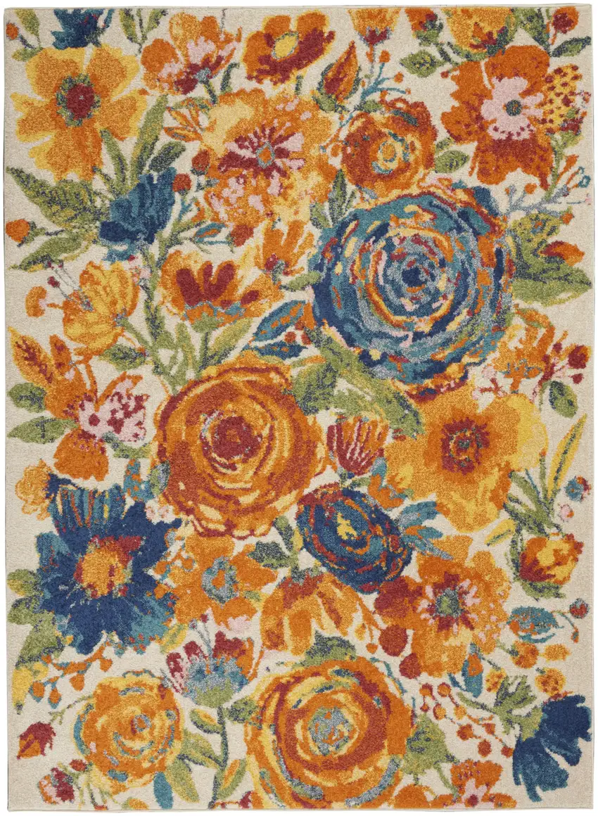 Cream Floral Power Loom Area Rug Photo 2