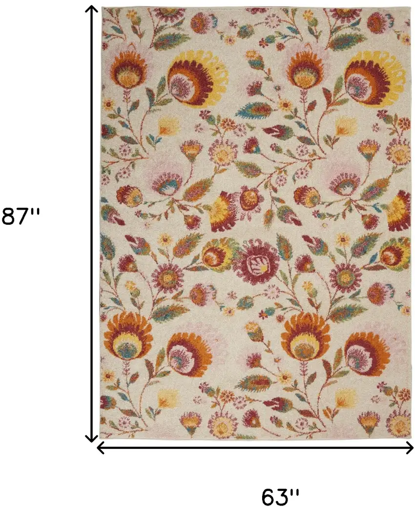 Cream Floral Power Loom Area Rug Photo 3