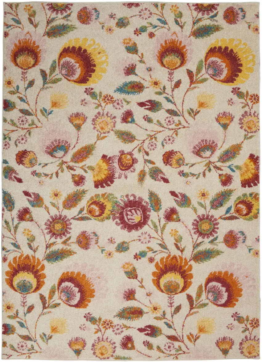 Cream Floral Power Loom Area Rug Photo 2