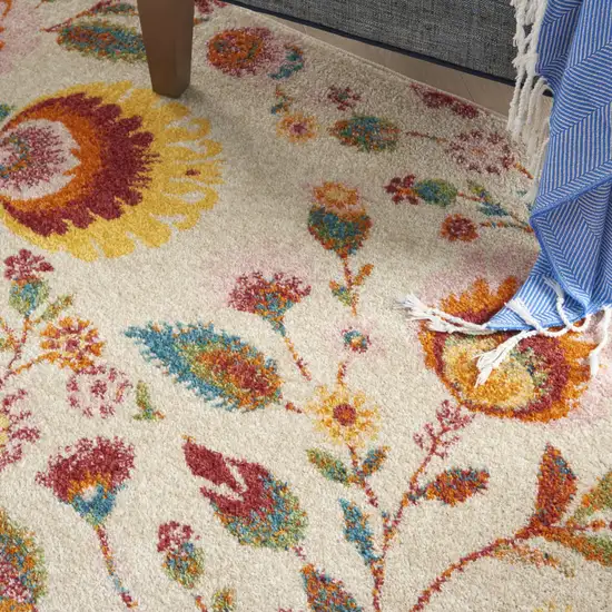 Cream Floral Power Loom Area Rug Photo 8