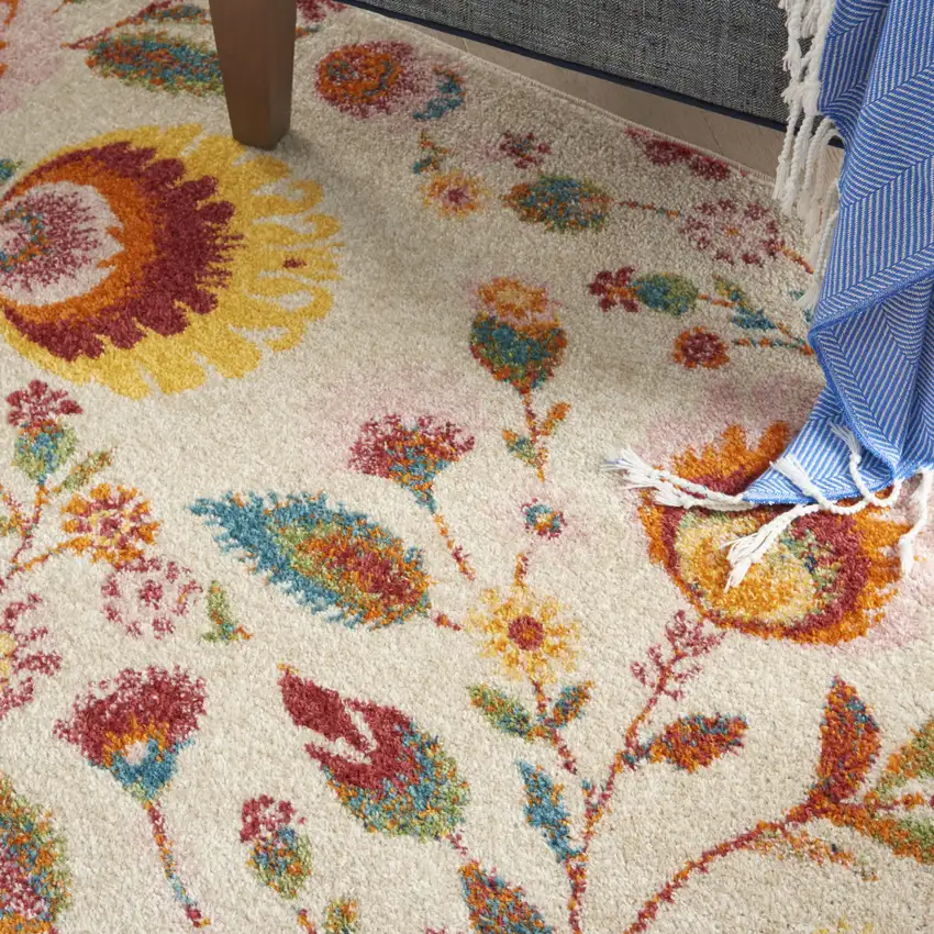 Cream Floral Power Loom Area Rug Photo 8