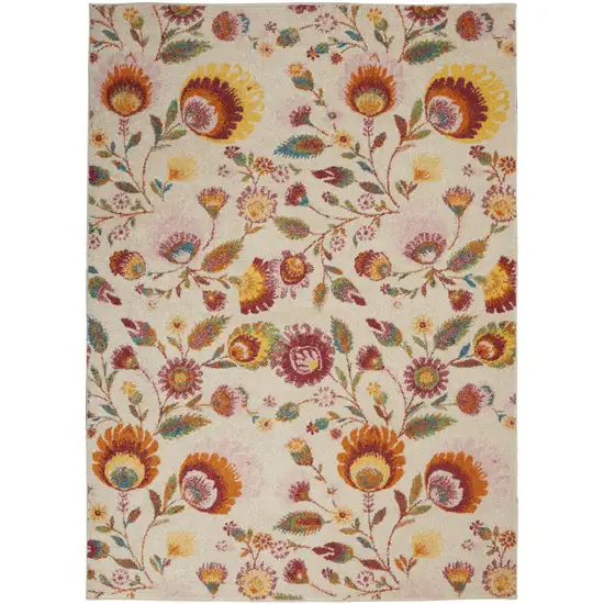 Cream Floral Power Loom Area Rug Photo 9