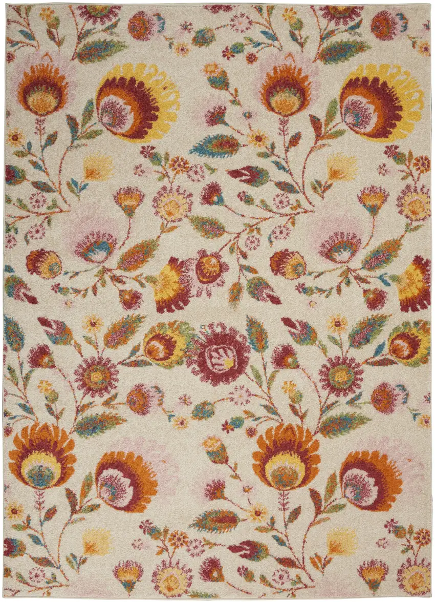 Cream Floral Power Loom Area Rug Photo 9