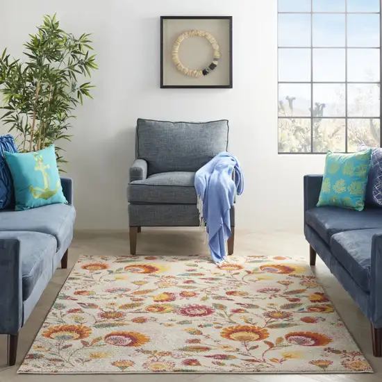 Cream Floral Power Loom Area Rug Photo 5