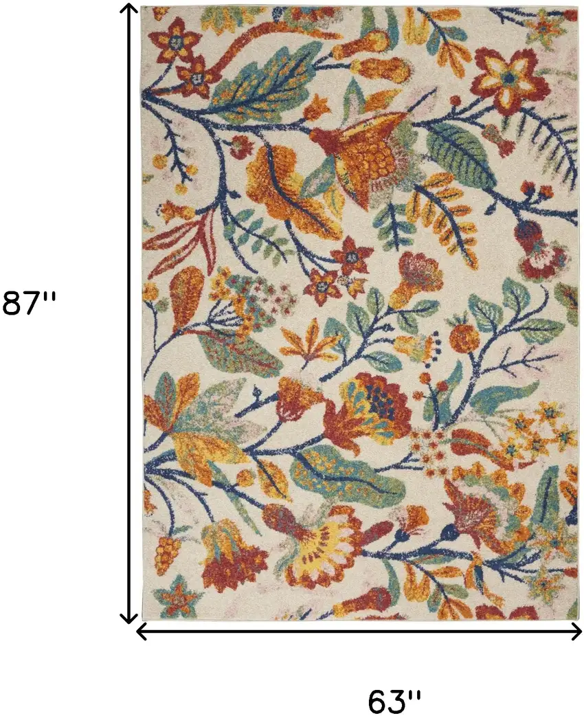 Cream Floral Power Loom Area Rug Photo 3