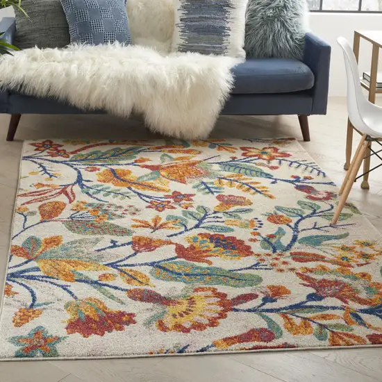 Cream Floral Power Loom Area Rug Photo 4