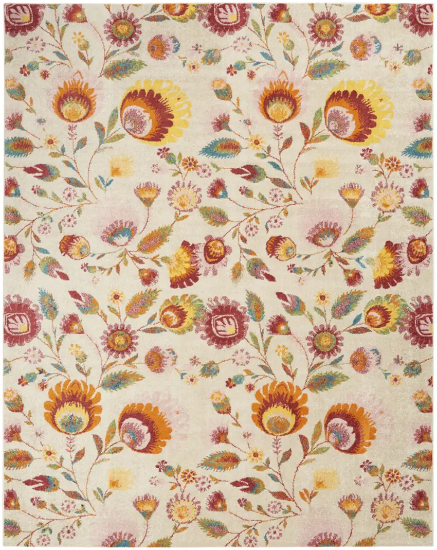 Cream Floral Power Loom Area Rug Photo 6