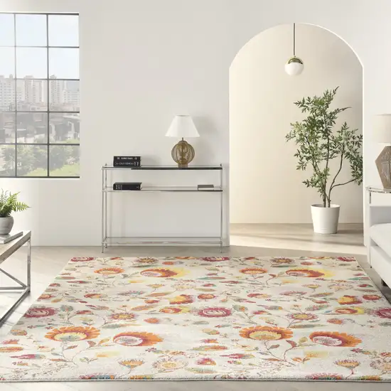 Cream Floral Power Loom Area Rug Photo 5