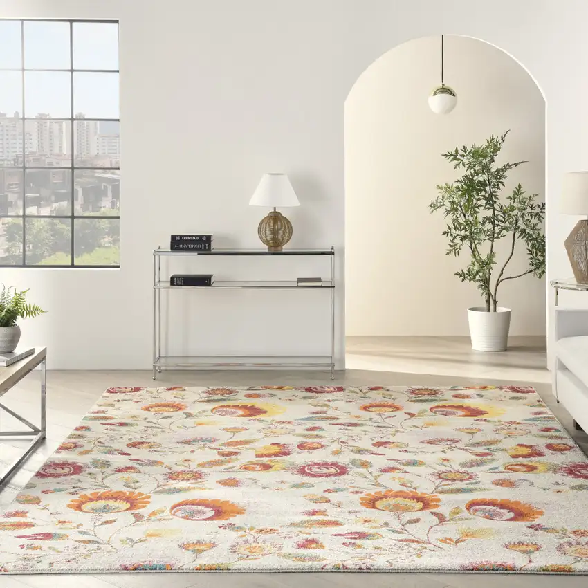 Cream Floral Power Loom Area Rug Photo 5