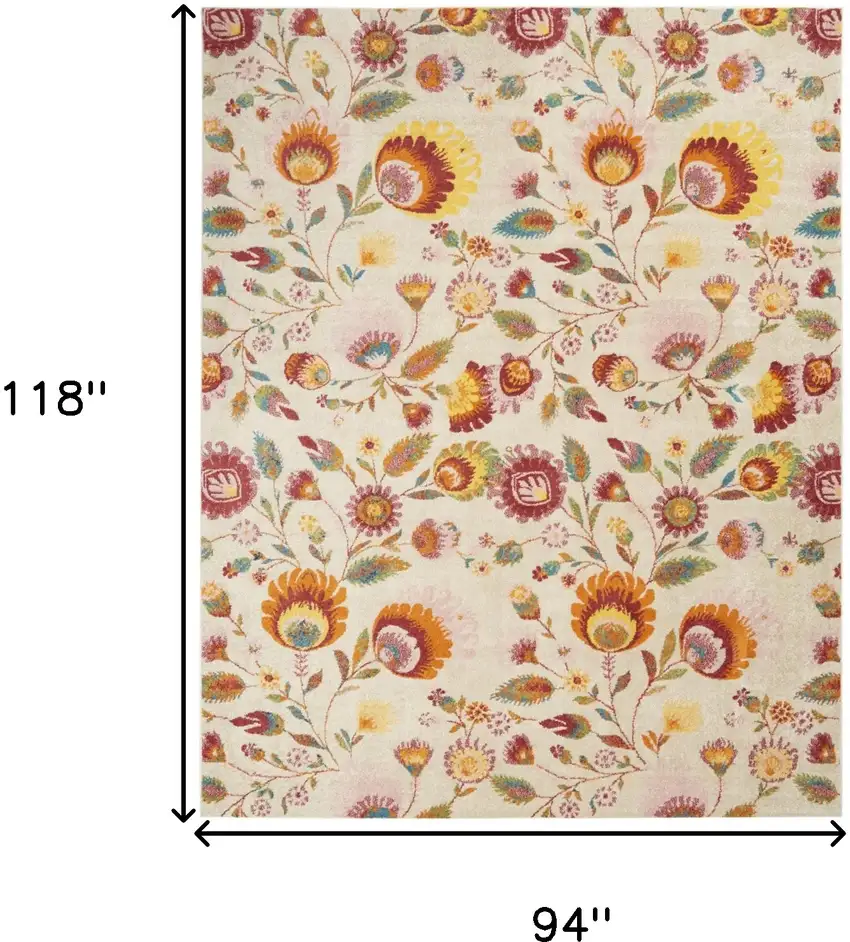 Cream Floral Power Loom Area Rug Photo 3