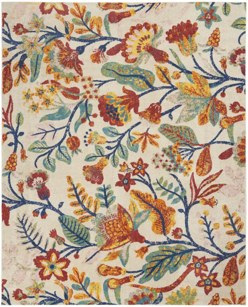 Cream Floral Power Loom Area Rug Photo 9