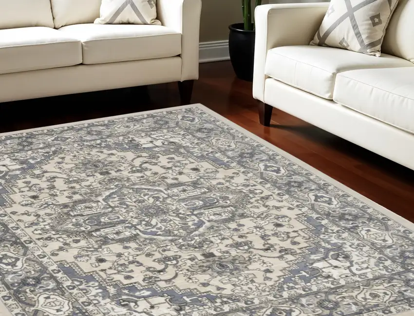 Cream Floral Power Loom Area Rug Photo 1