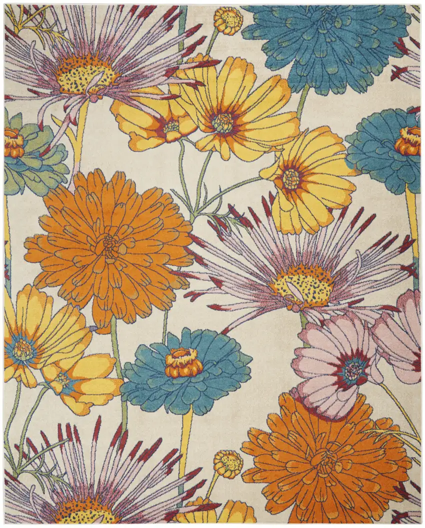 Cream Floral Power Loom Area Rug Photo 1