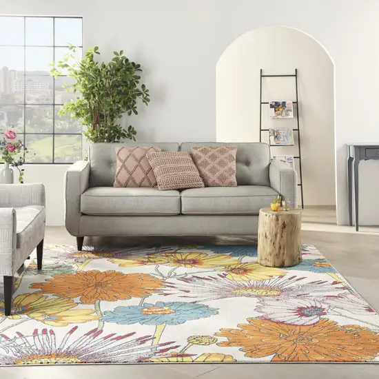 Cream Floral Power Loom Area Rug Photo 4