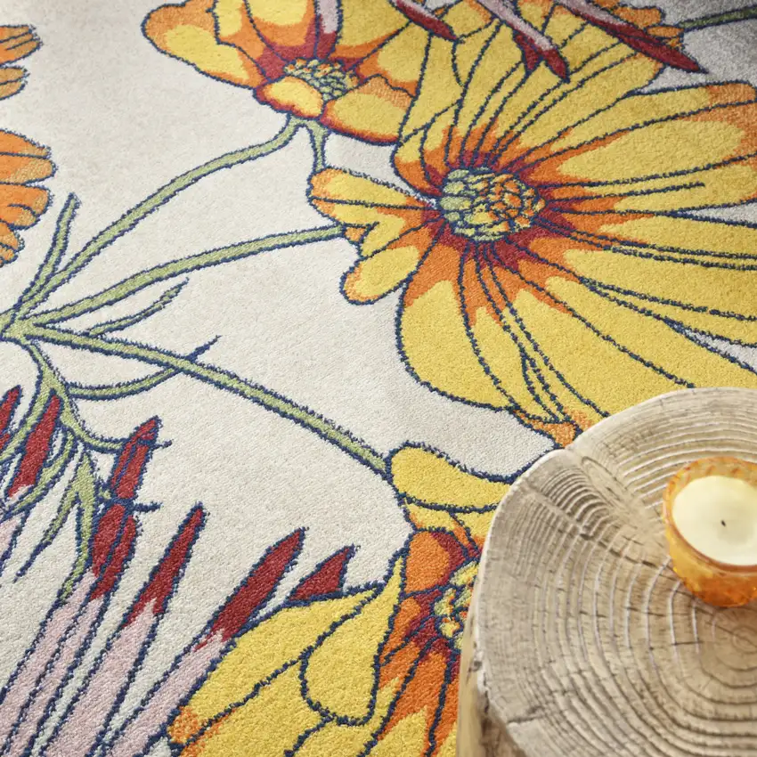 Cream Floral Power Loom Area Rug Photo 8