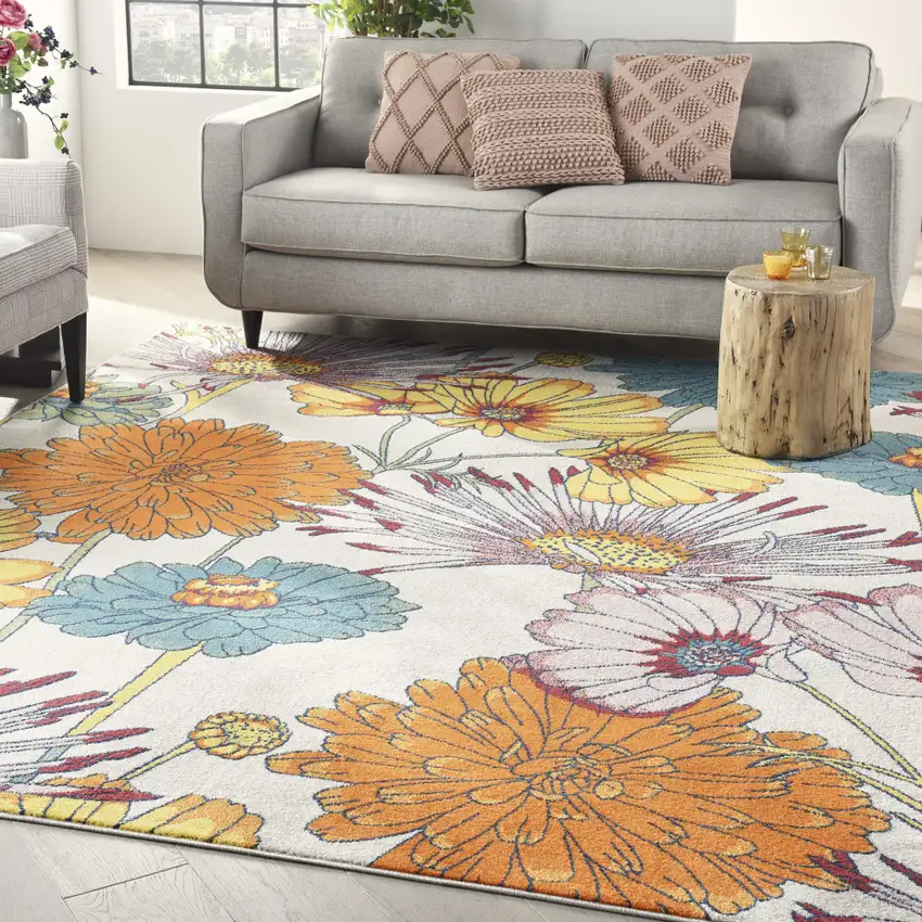 Cream Floral Power Loom Area Rug Photo 3